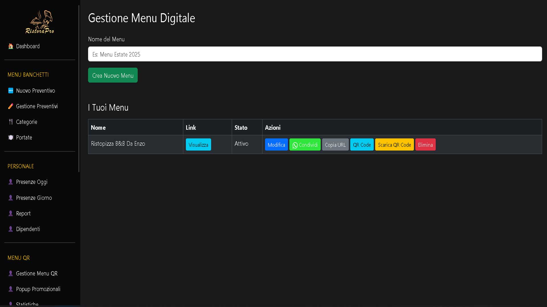 Gestione Menu Digitale